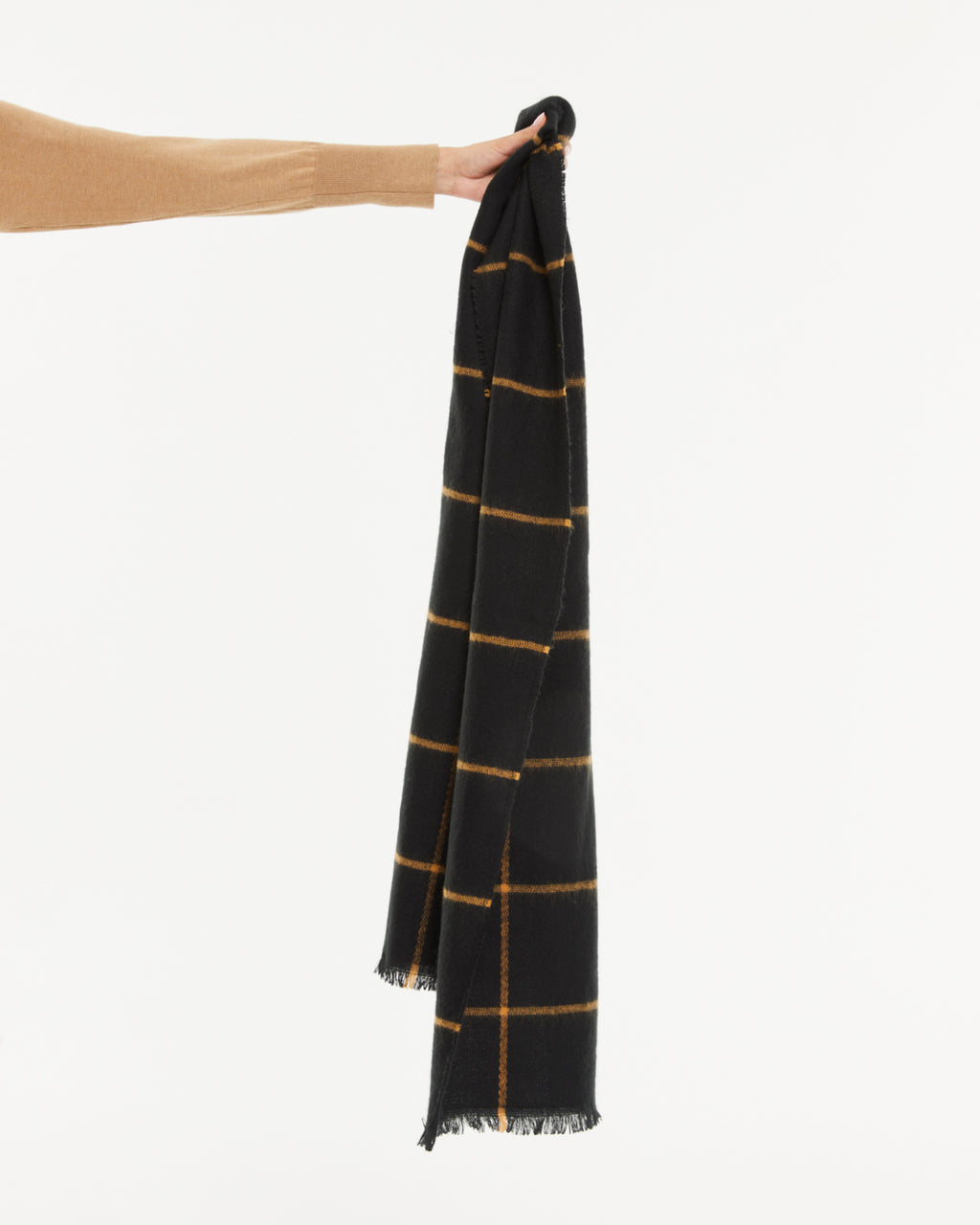 Women's two-tone plaid print scarf with fringes
