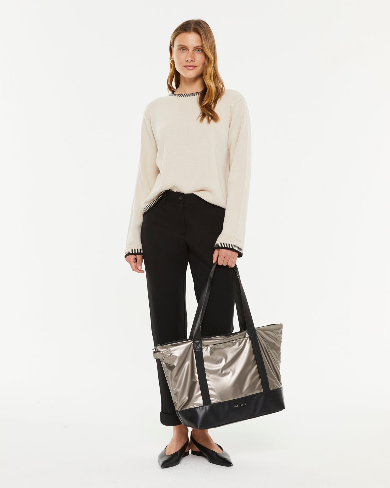 Women's shopper bag made of metallic nylon