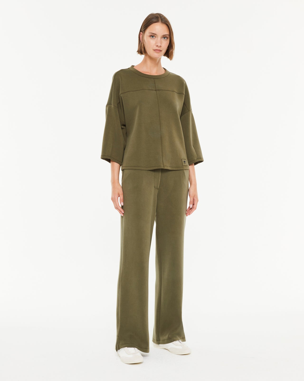 Pantalon large en tricot pour femme avec taille élastique