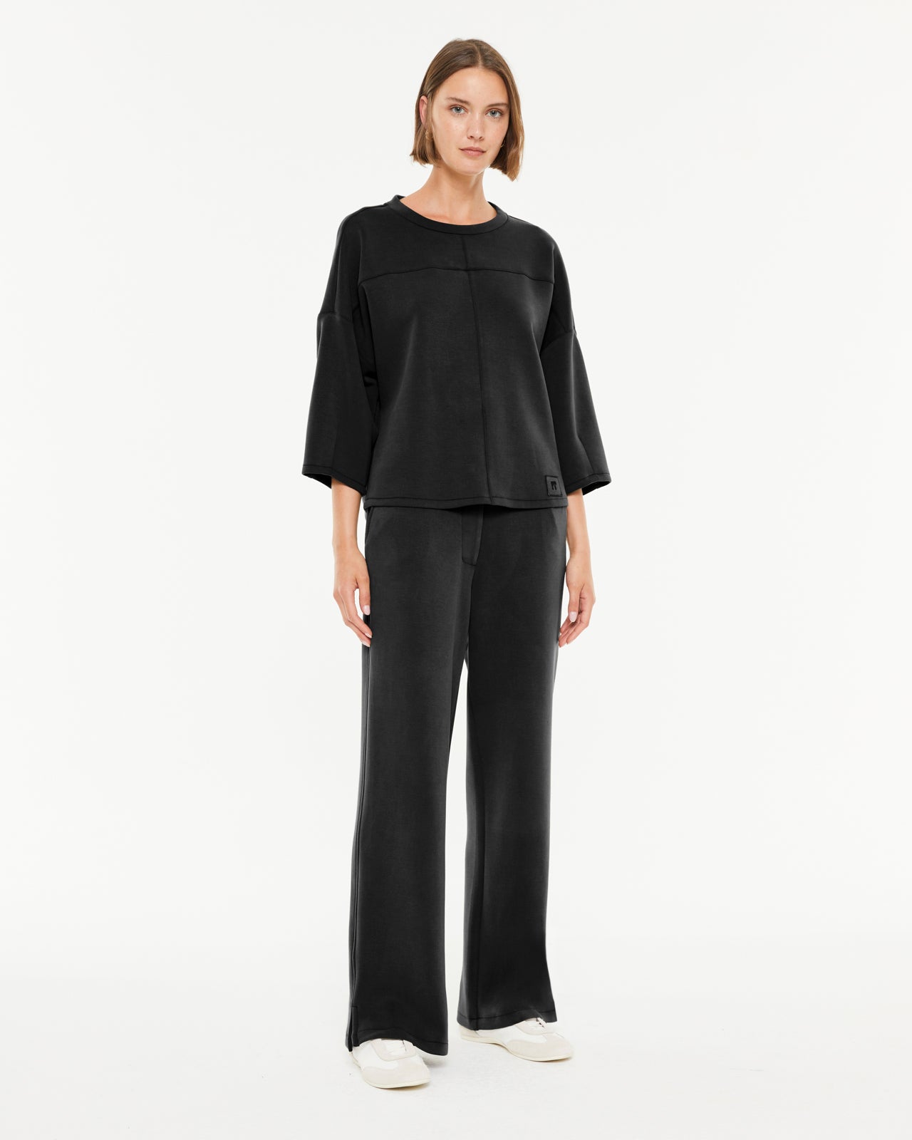 Pantalon large en tricot pour femme avec taille élastique