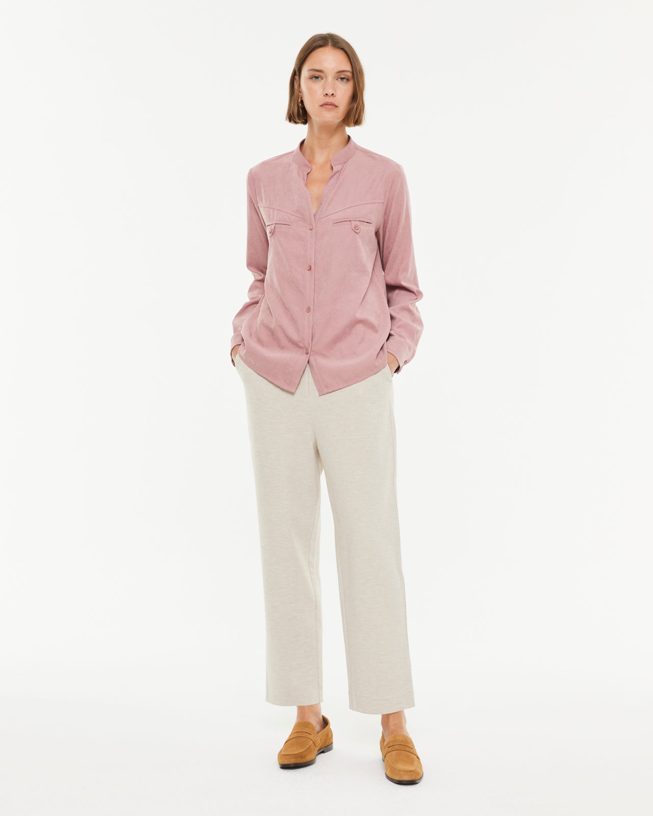 Pantalon droit en maille pour femme avec poches
