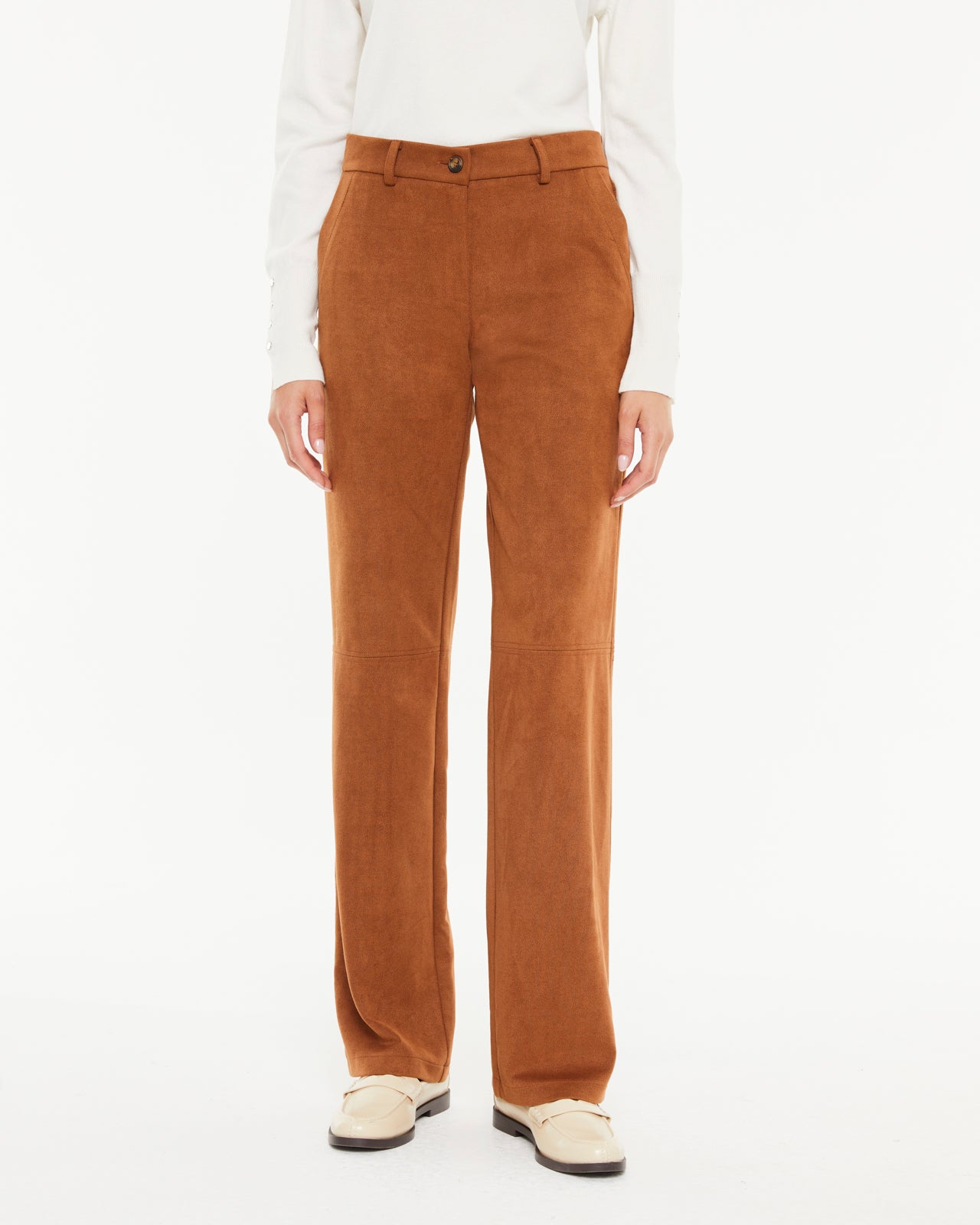 Pantalon droit effet daim pour femme avec poches latérales
