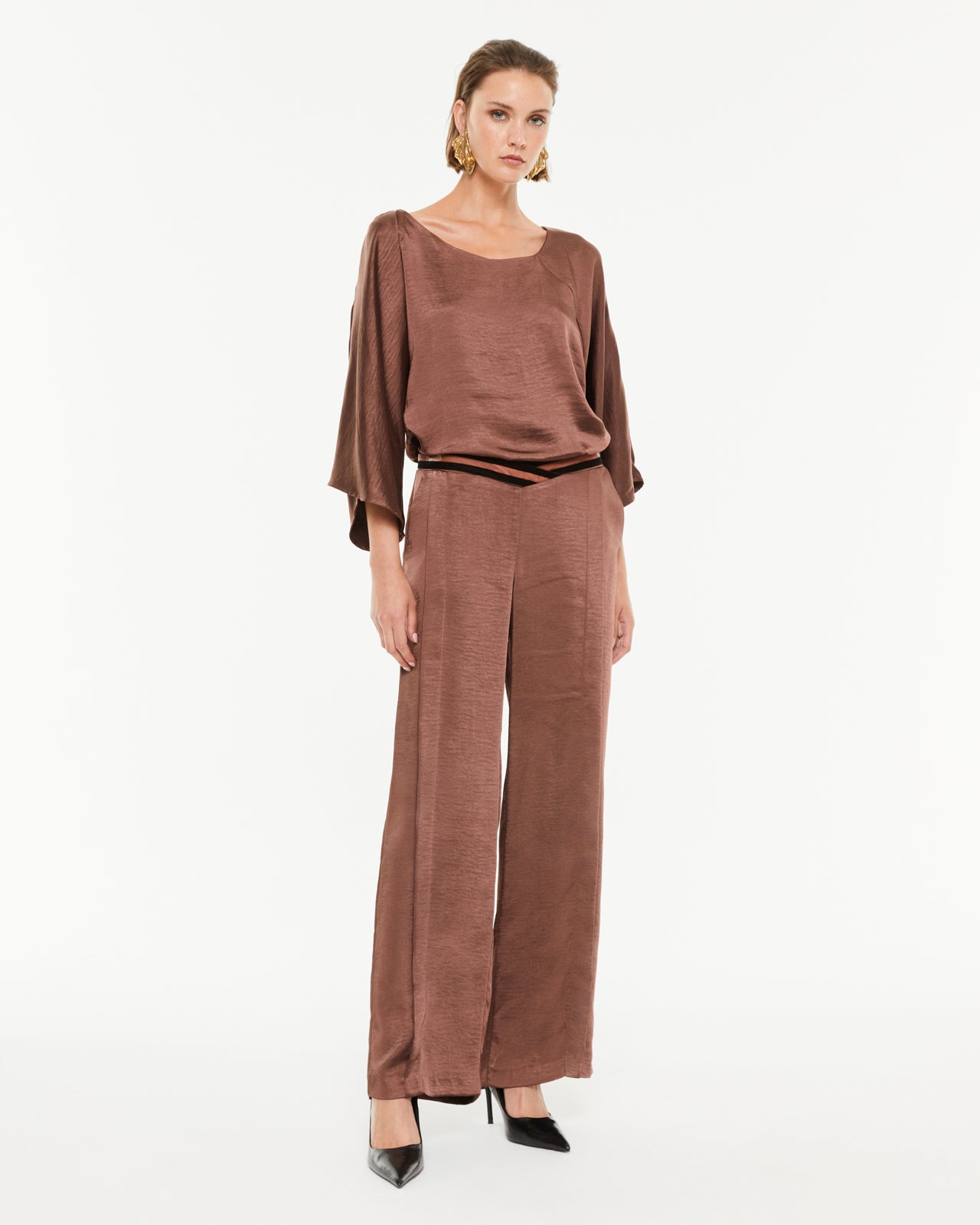 Pantalon large en satin pour femme