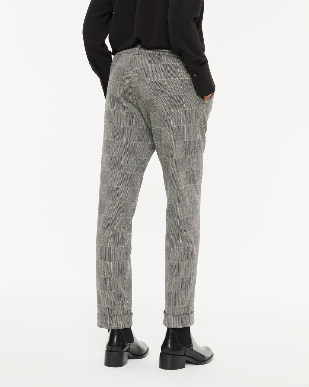 Pantalon droit pour femme avec tricot à carreaux et taille élastique