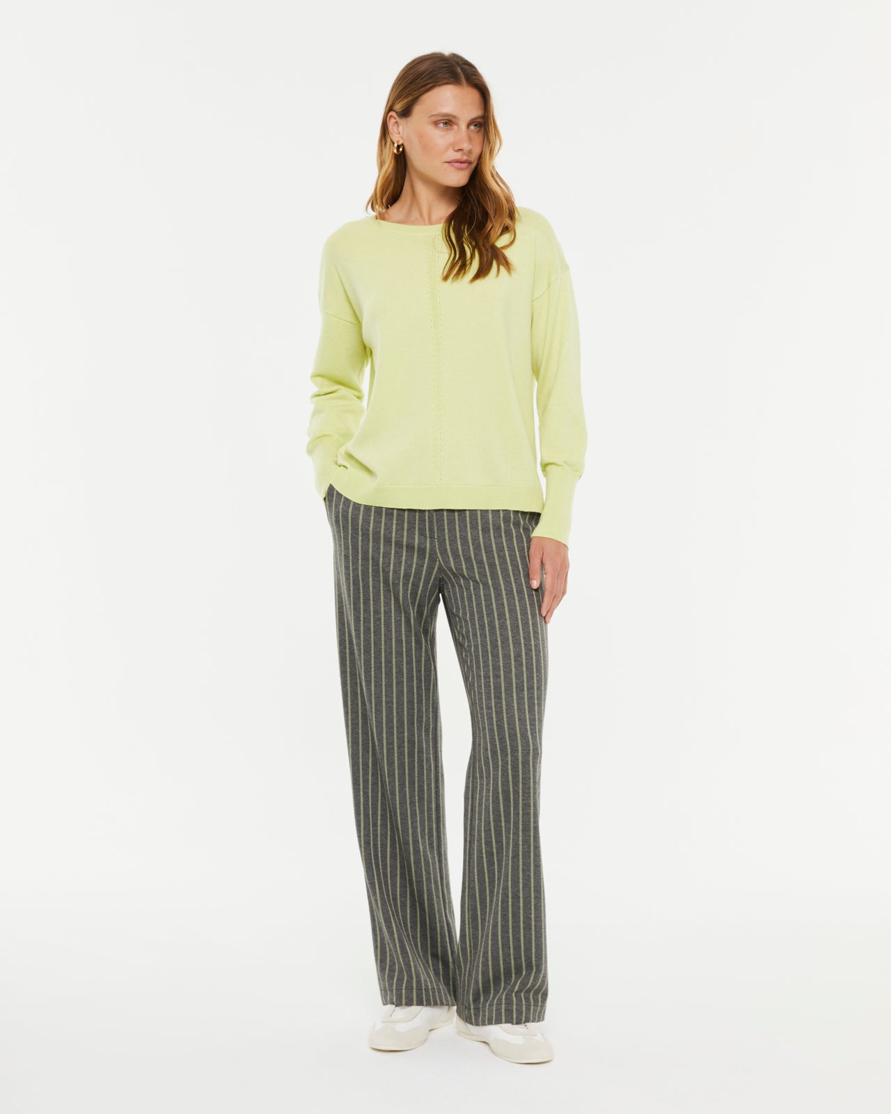 Pantalón recto de mujer punto estampado cintura elástica