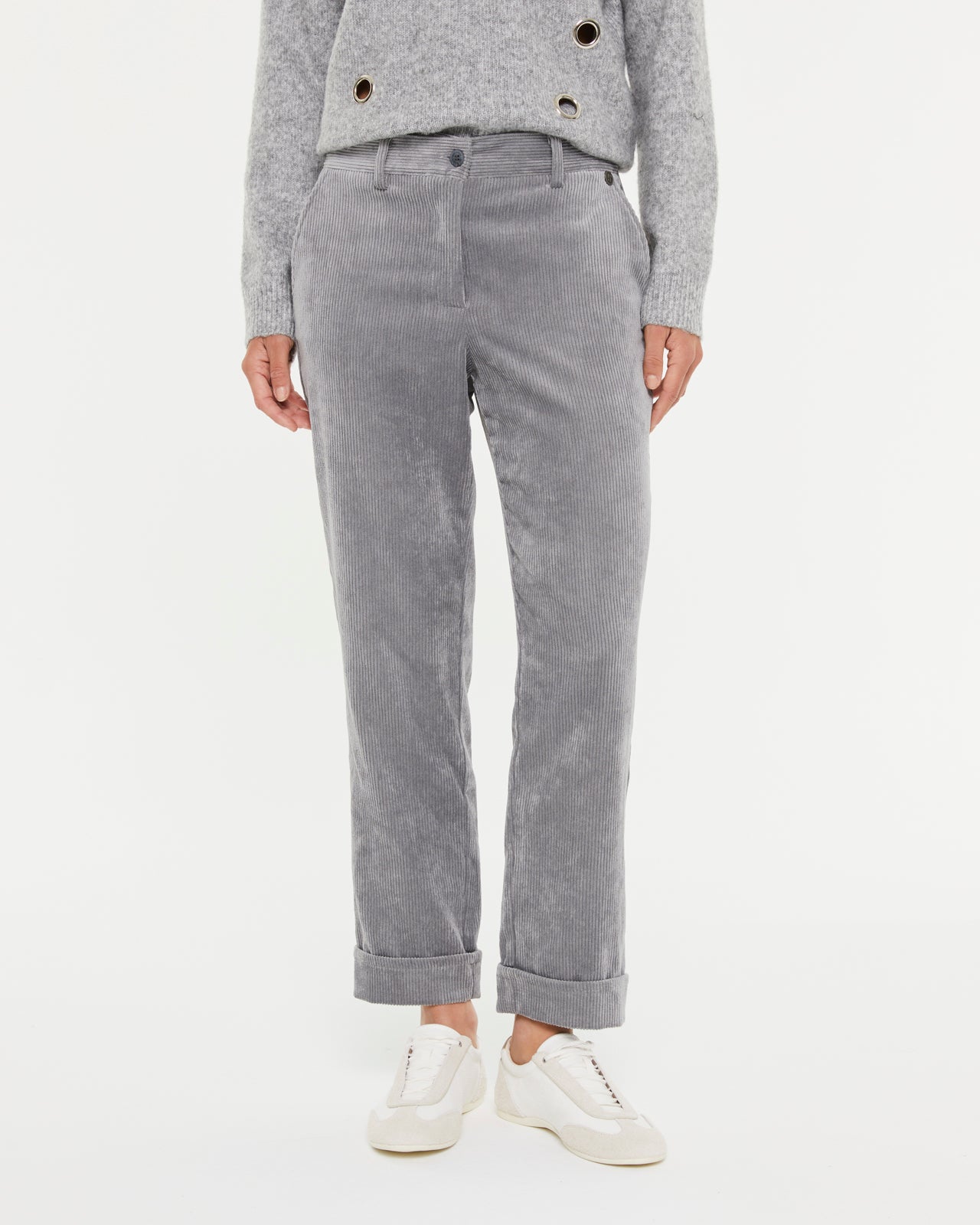 Pantalon droit en velours côtelé pour femme avec taille élastique