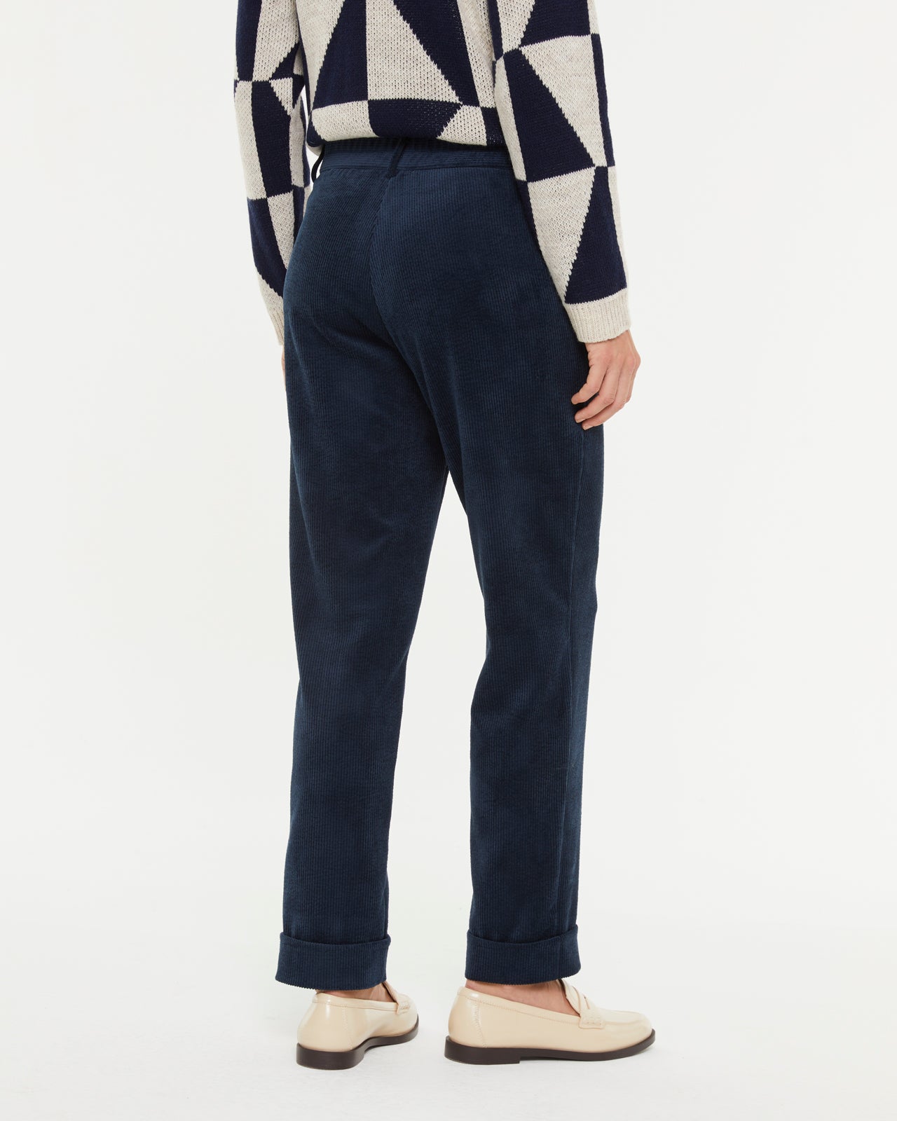 Pantalon droit en velours côtelé pour femme avec taille élastique