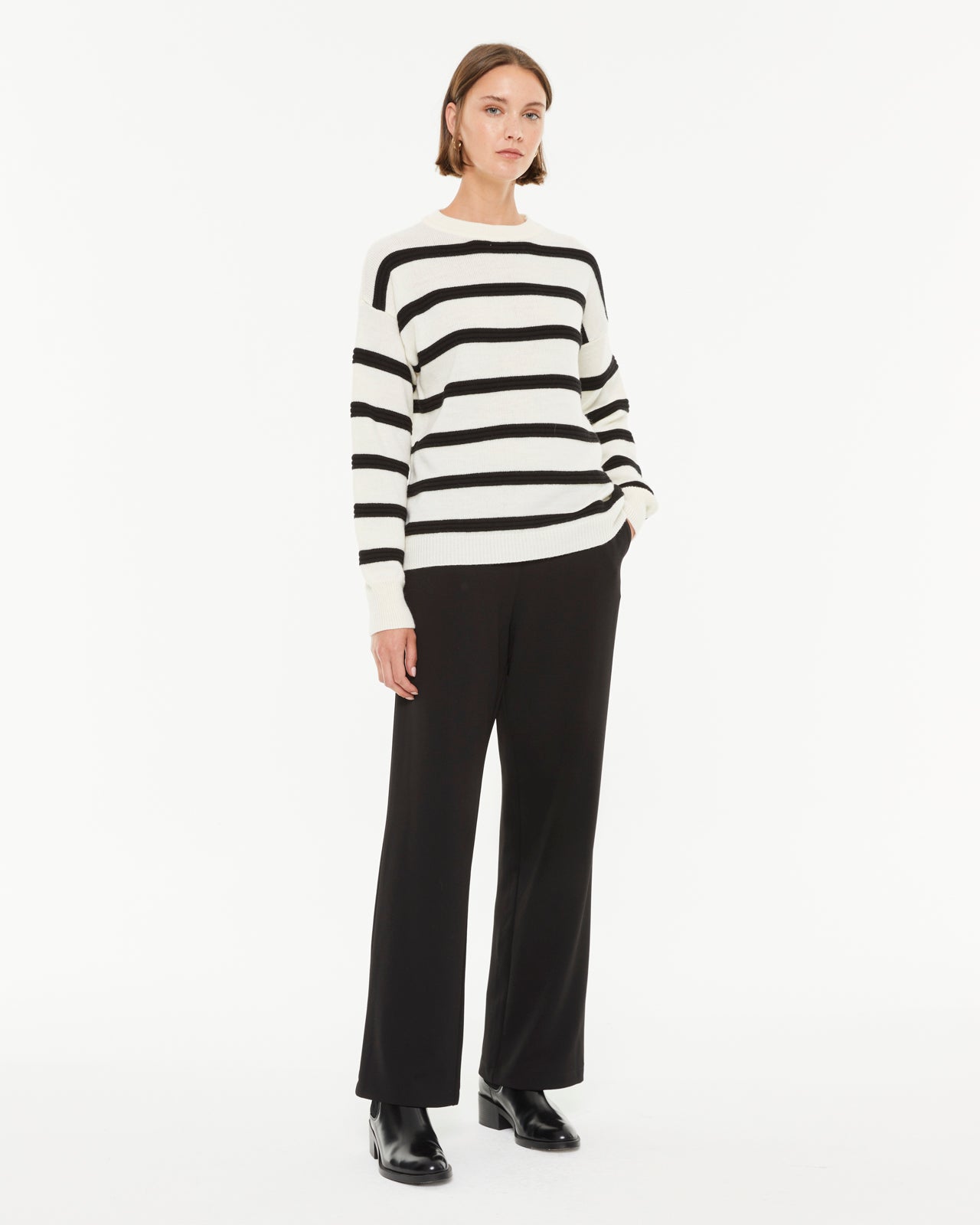 Pantalon large en tricot pour femme avec taille élastique