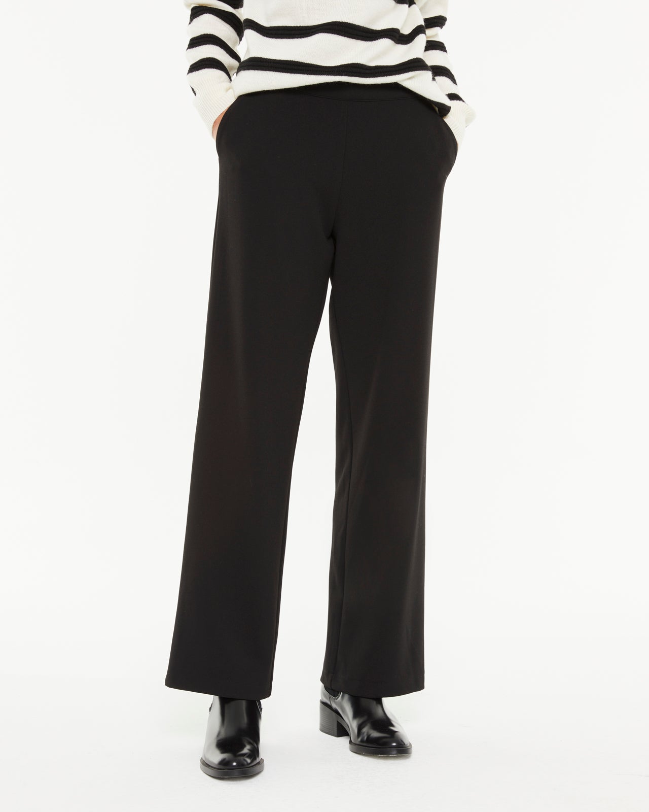 Pantalon large en tricot pour femme avec taille élastique