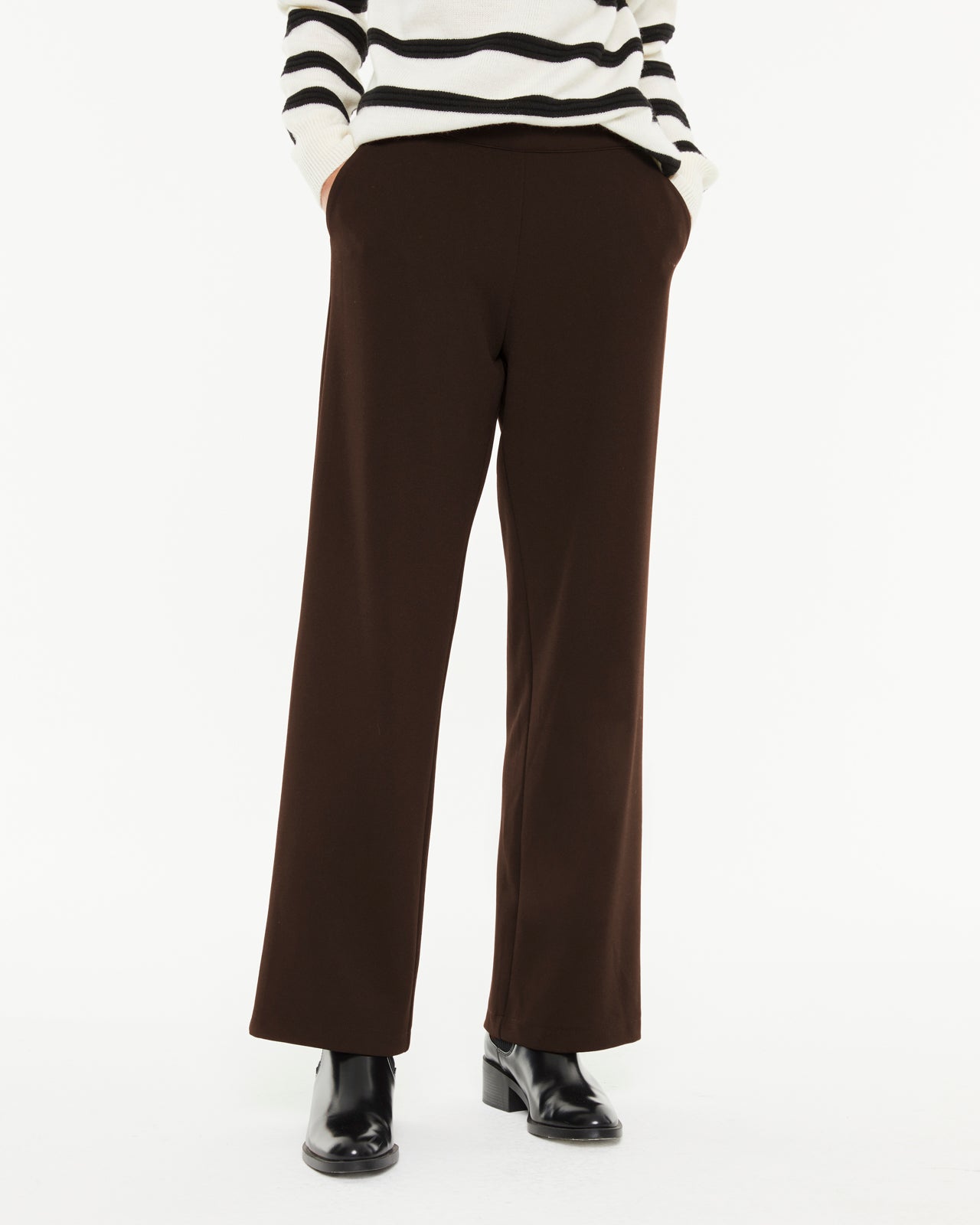 Pantalón ancho de mujer de punto cintura elástica
