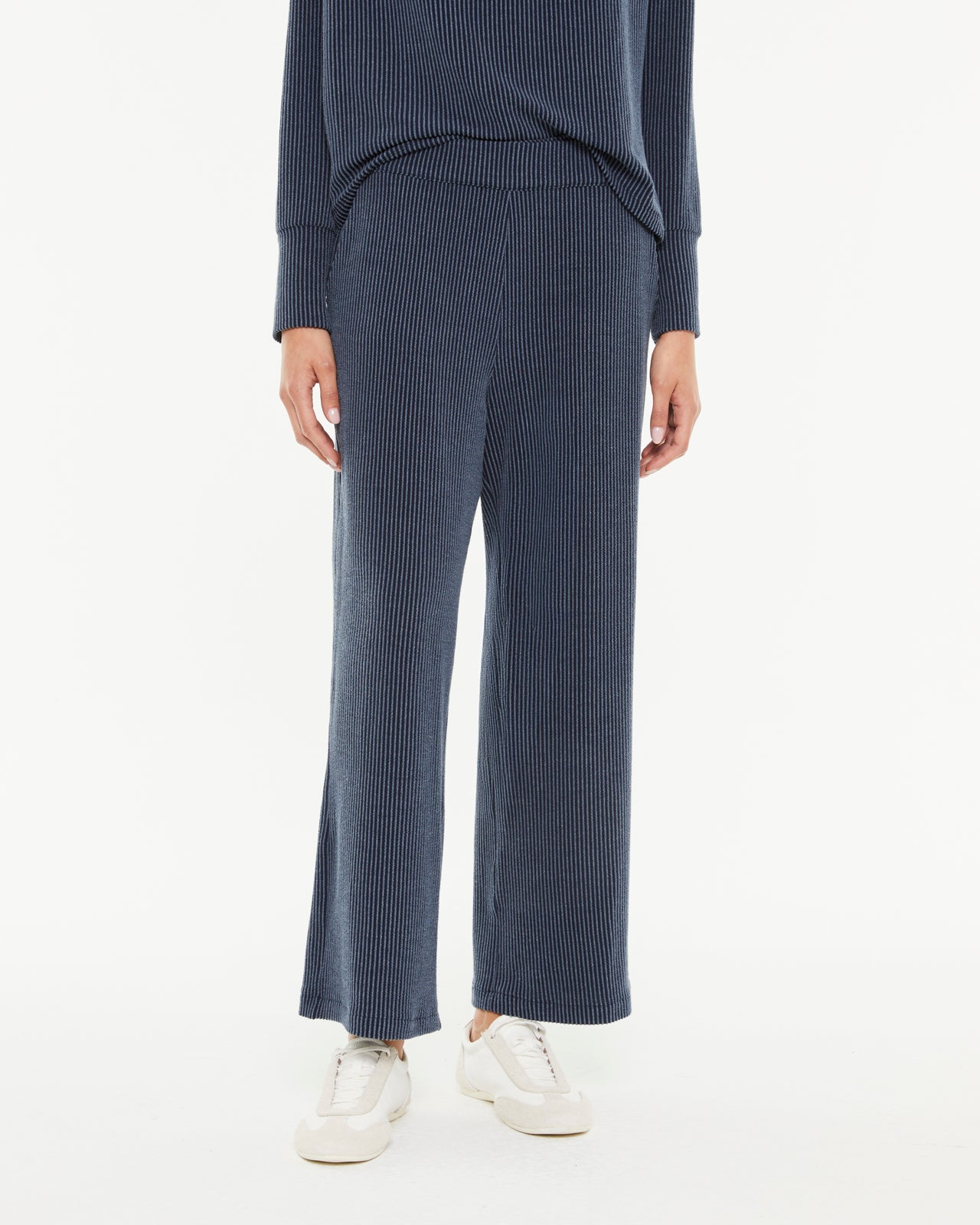 Pantalon large en tricot pour femme avec taille élastique