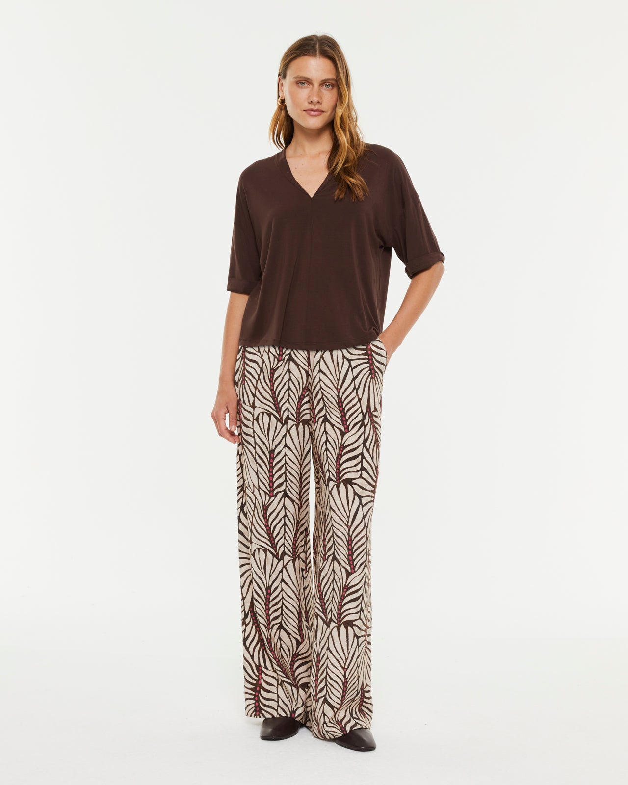 Pantalon large imprimé pour femme avec taille élastique