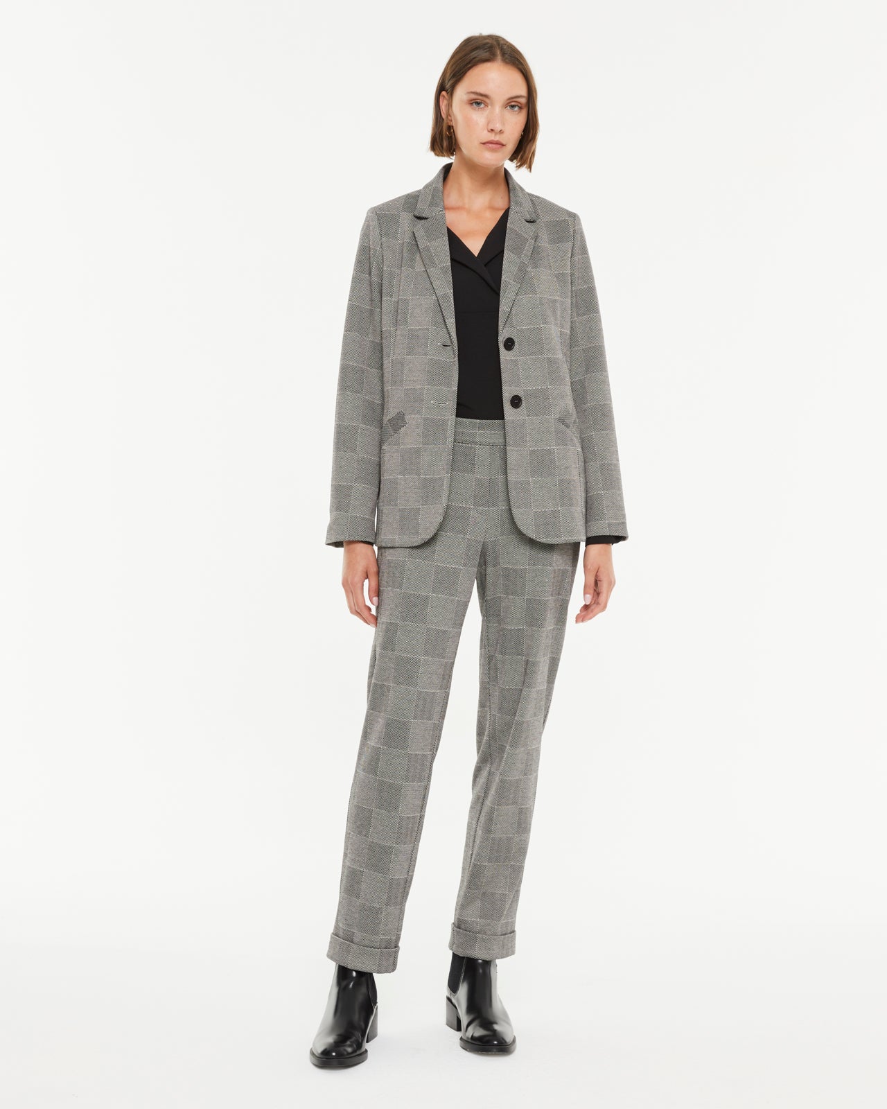 Blazer de mujer en punto estampado cuadros