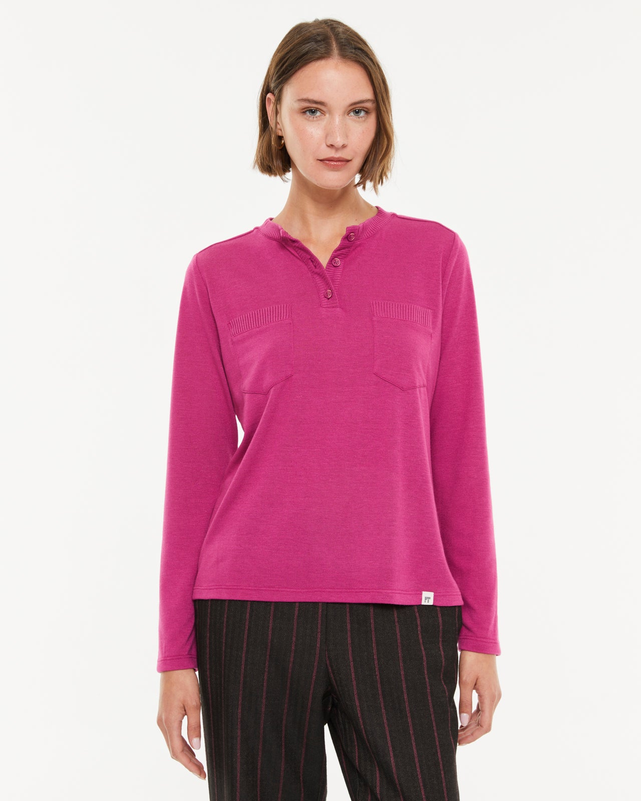 T-shirt à manches longues et col rond pour femme
