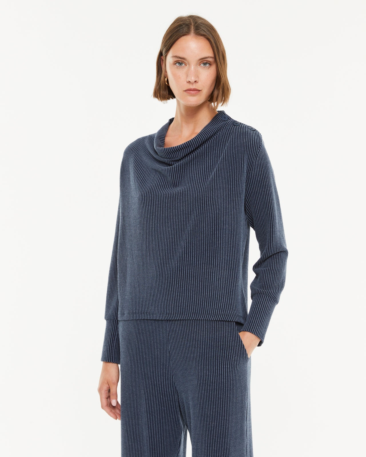T-shirt en maille côtelée à manches longues pour femme