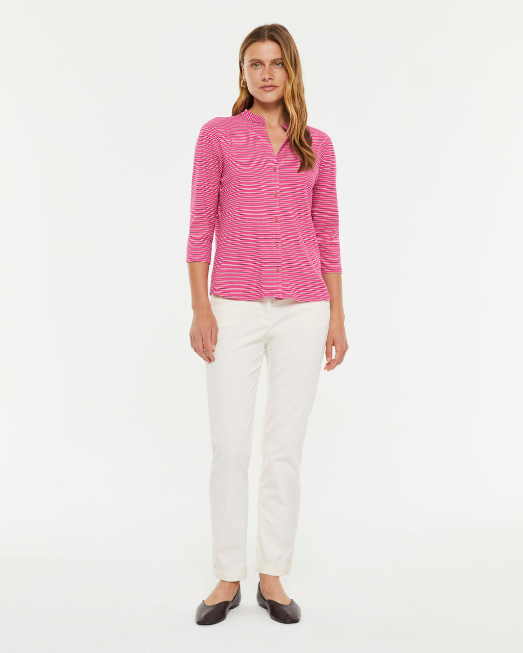 Chemise en tricot à rayures pour femme avec manches françaises