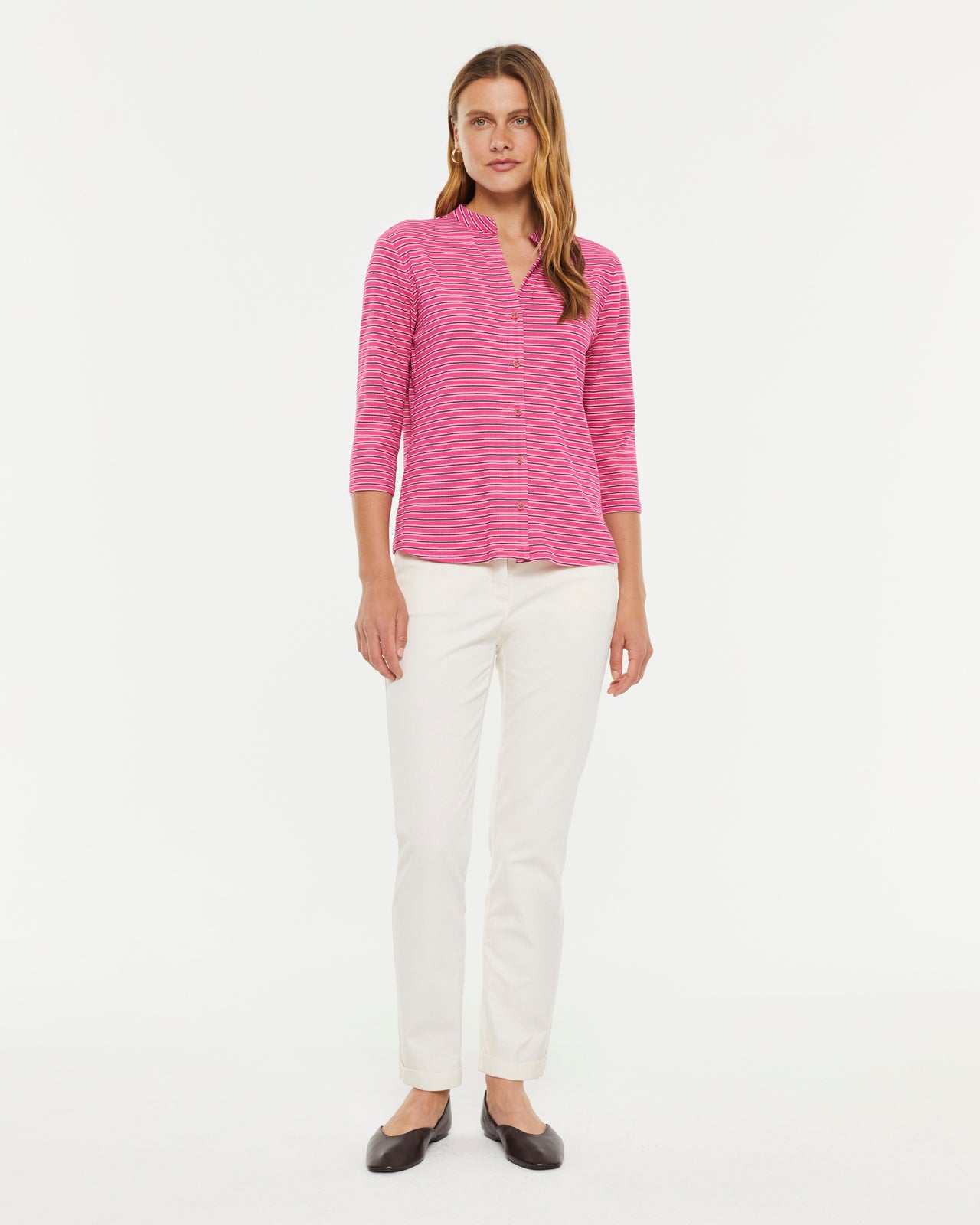 Chemise en tricot à rayures pour femme avec manches françaises