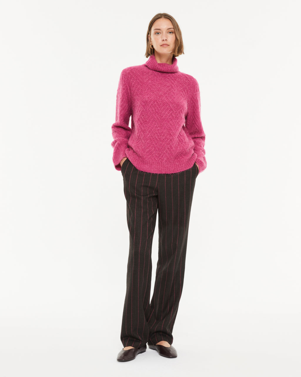 Pull fantaisie à manches longues et col montant pour femme