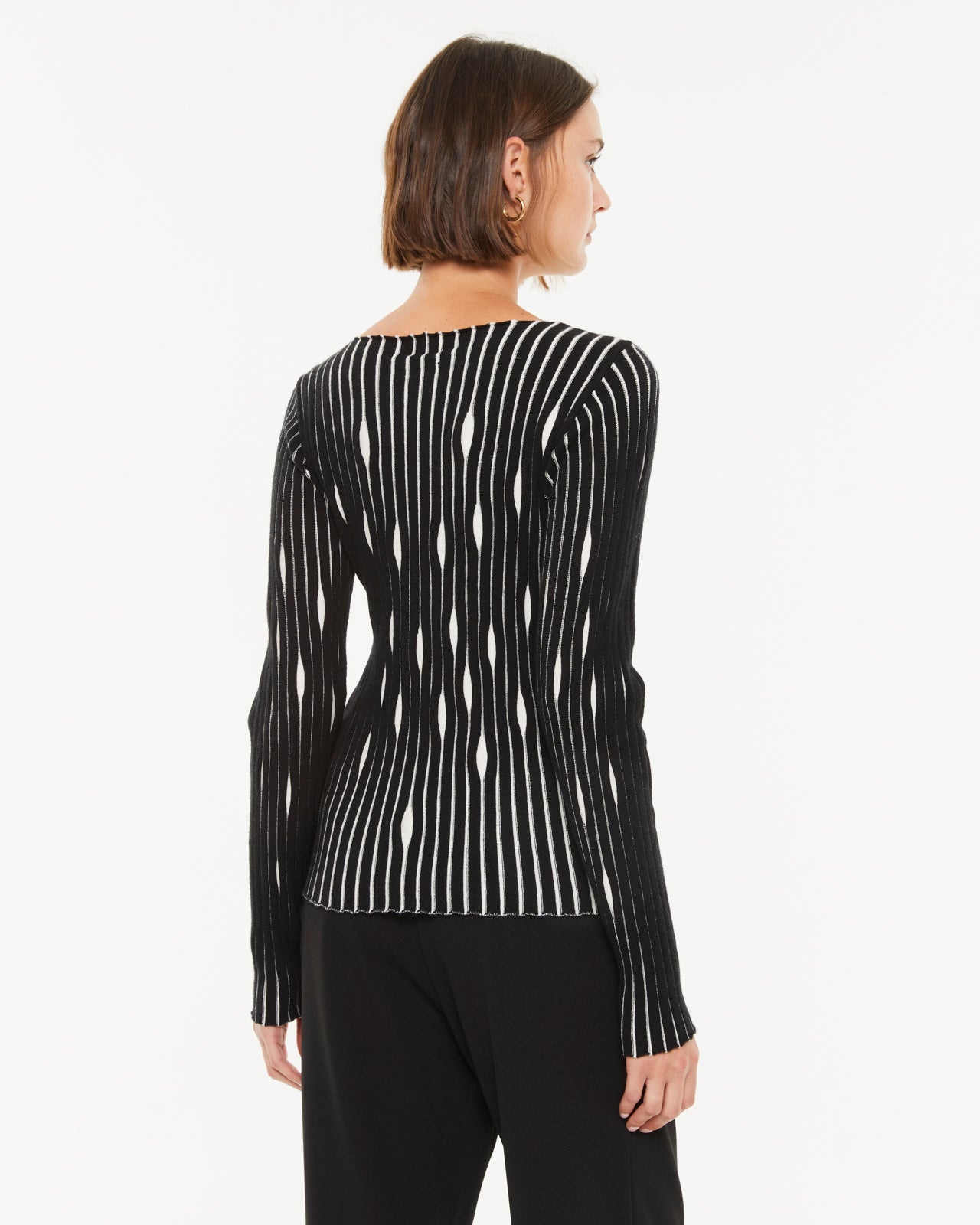Jersey de mujer punto fantasía bicolor cuello redondo