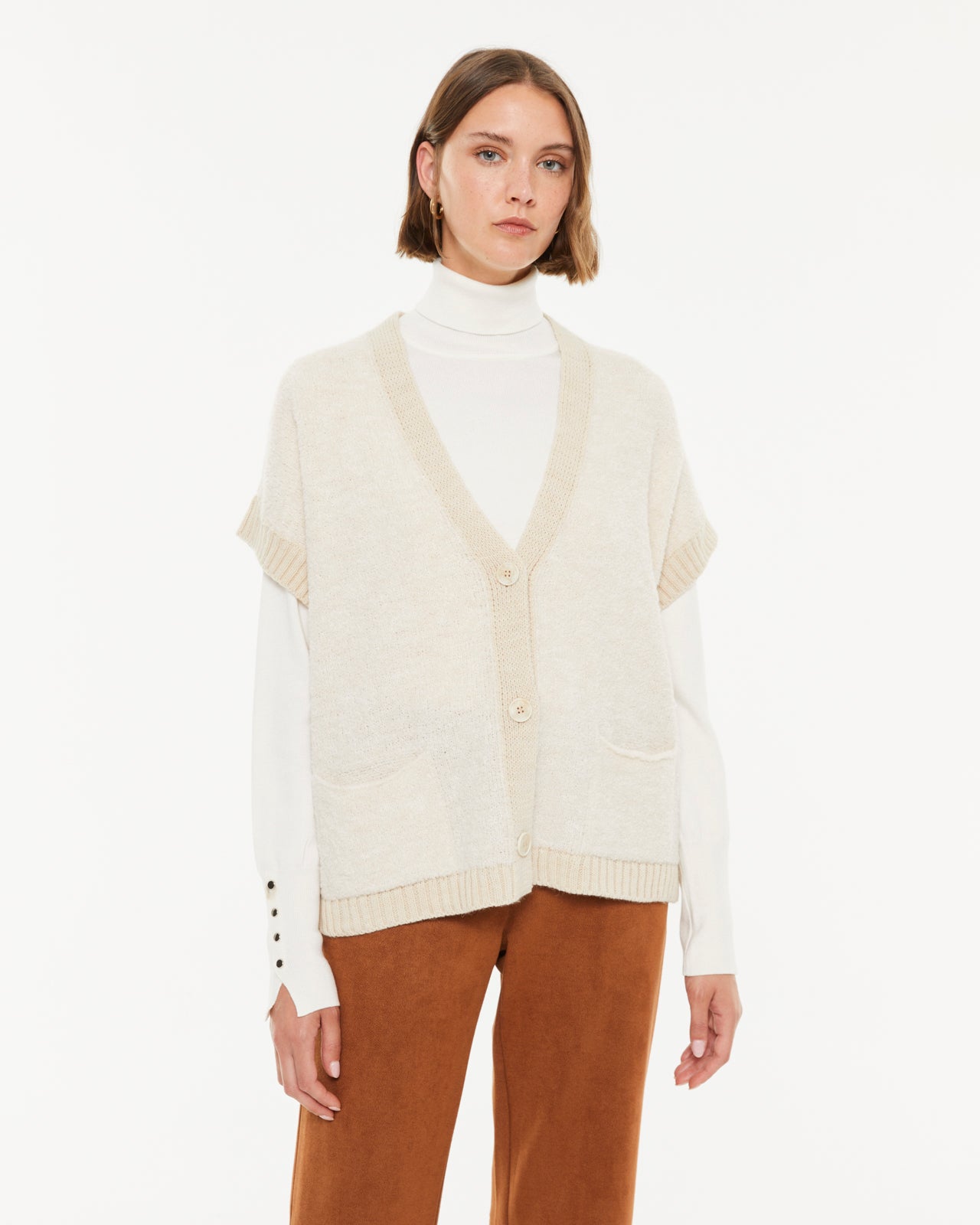 Cardigan femme avec poches et manches courtes