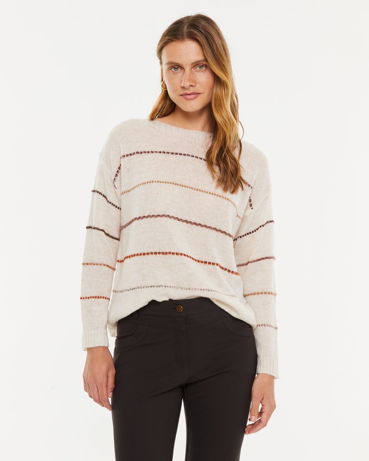 Jersey de mujer estampado rayas escote barco manga larga