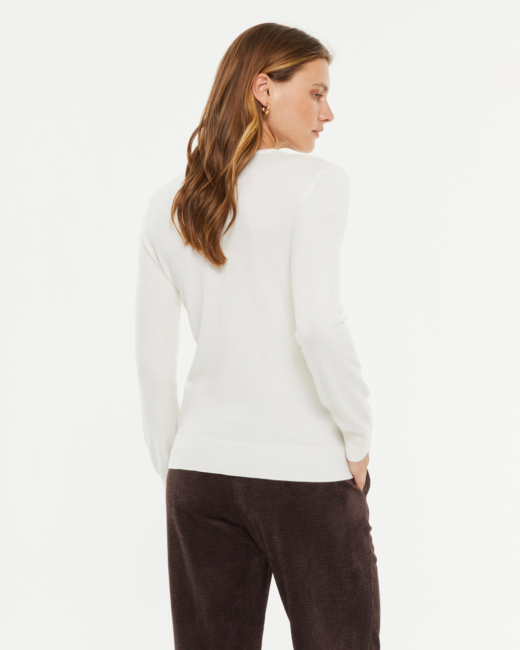 Pull basique à manches longues et col en V pour femme