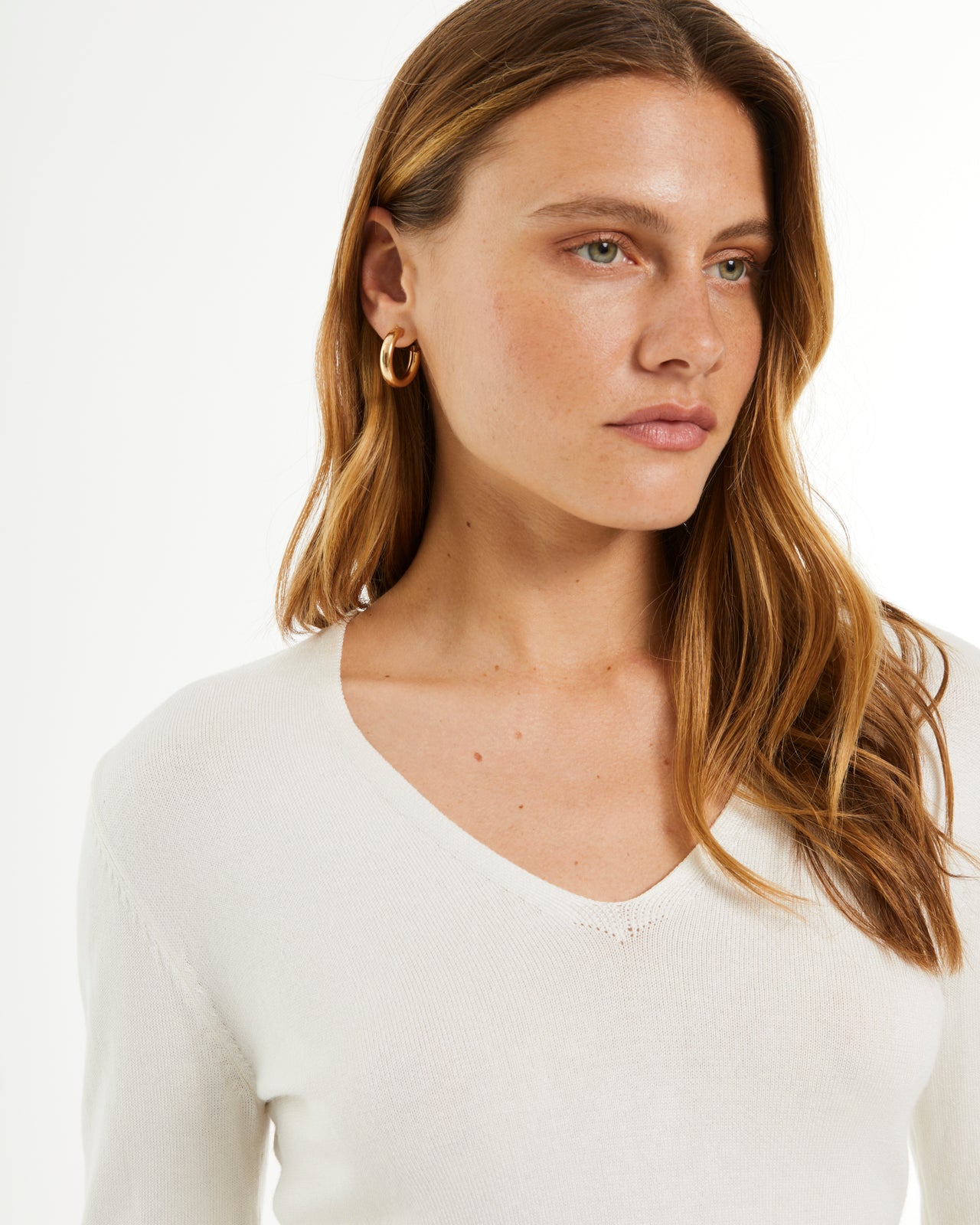 Jersey de mujer básico manga larga cuello pico