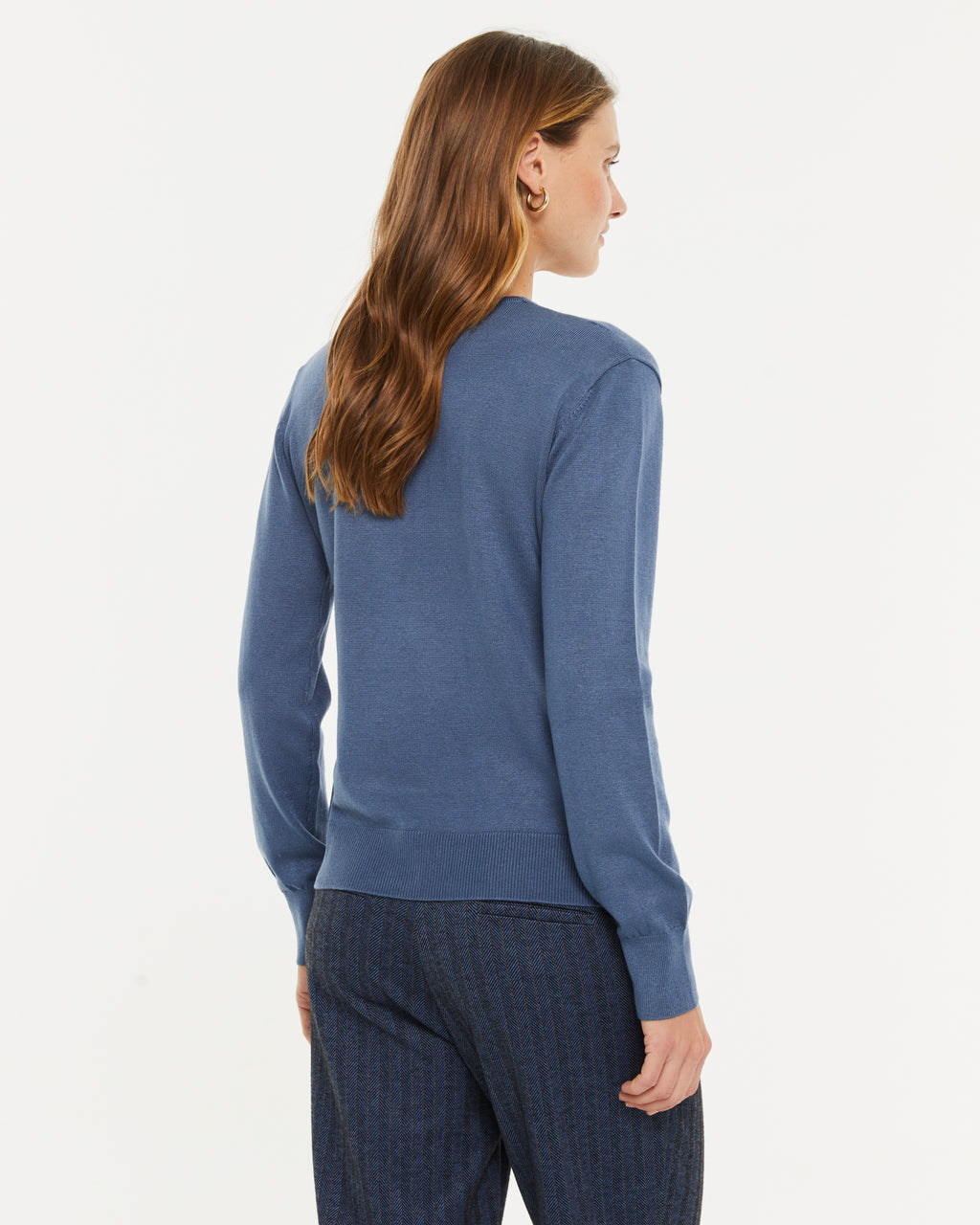 Pull basique à manches longues et col en V pour femme