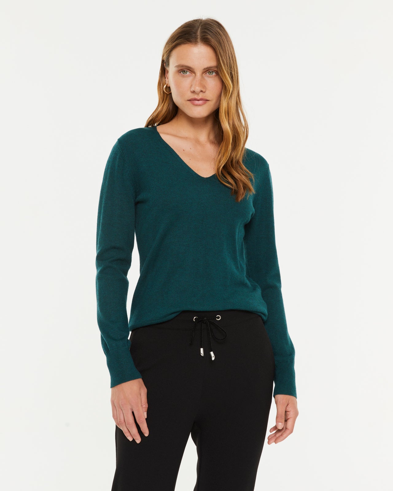 Jersey de mujer básico manga larga cuello pico