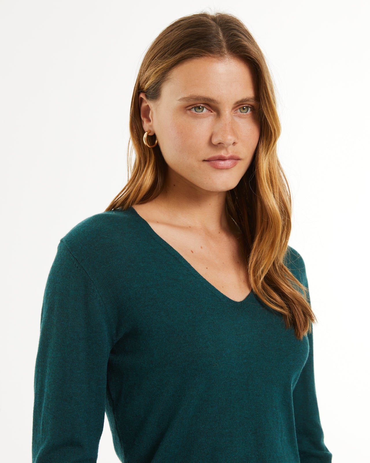 Jersey de mujer básico manga larga cuello pico