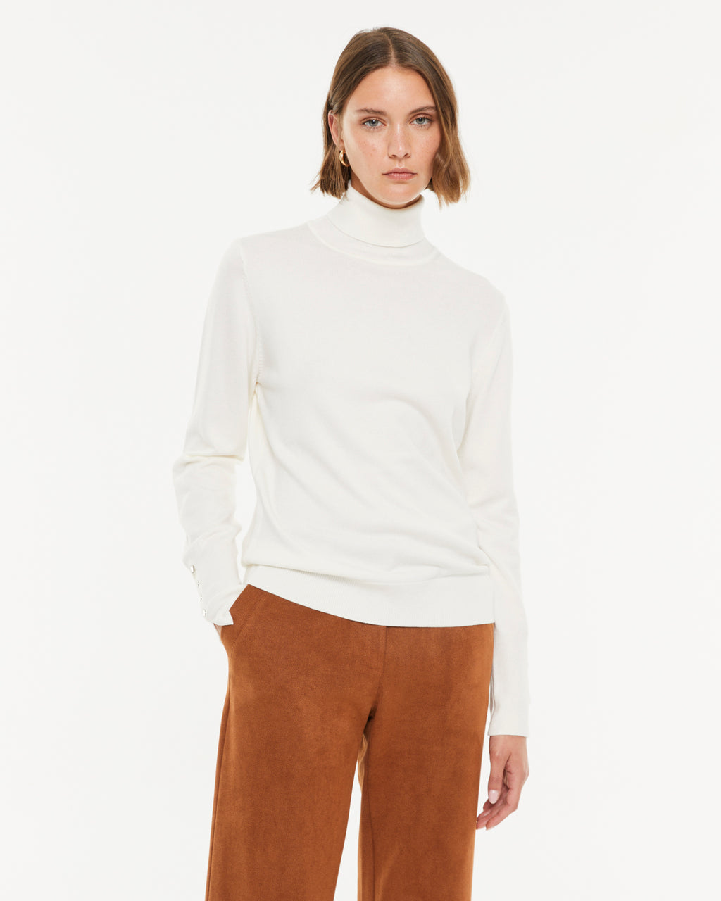Pull col roulé basique pour femme à manches longues