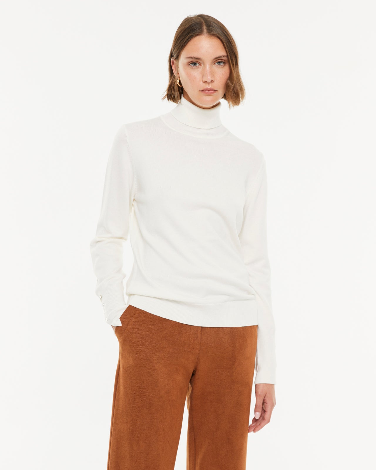 Jersey de mujer básico cuello alto manga larga