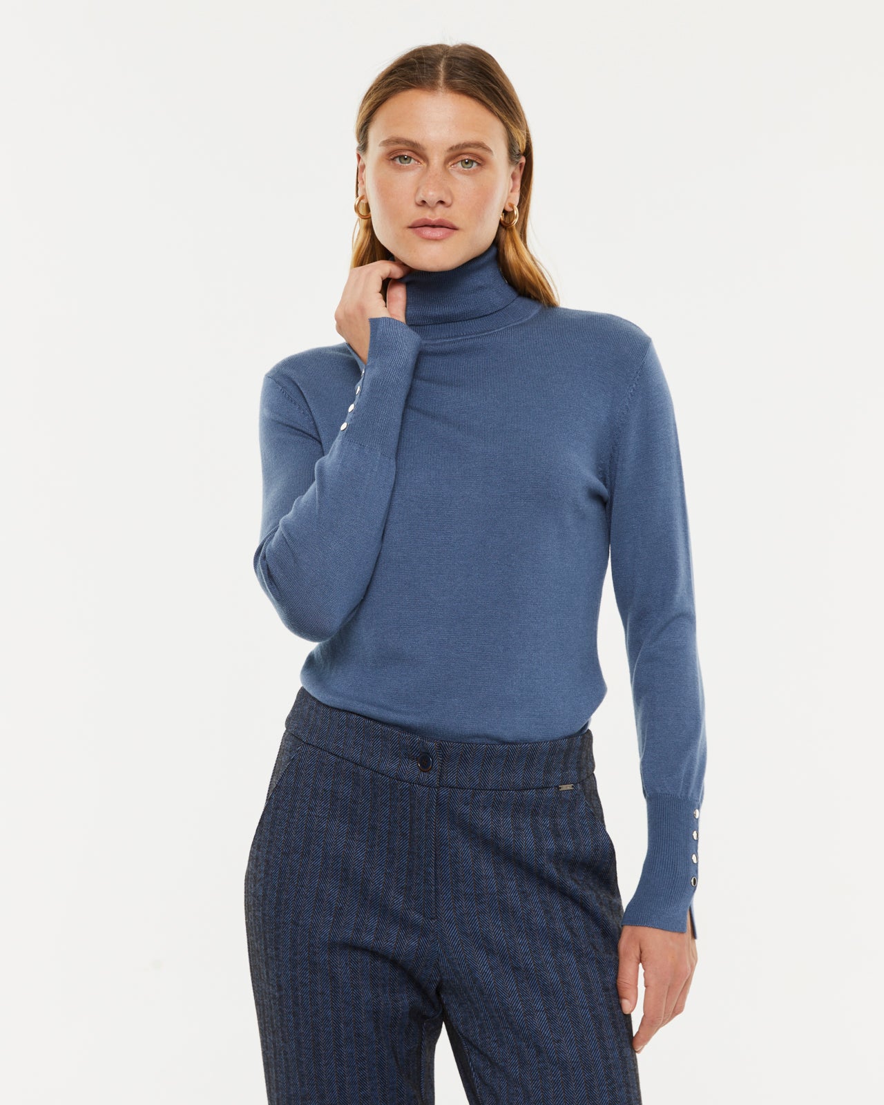 Jersey de mujer básico cuello alto manga larga