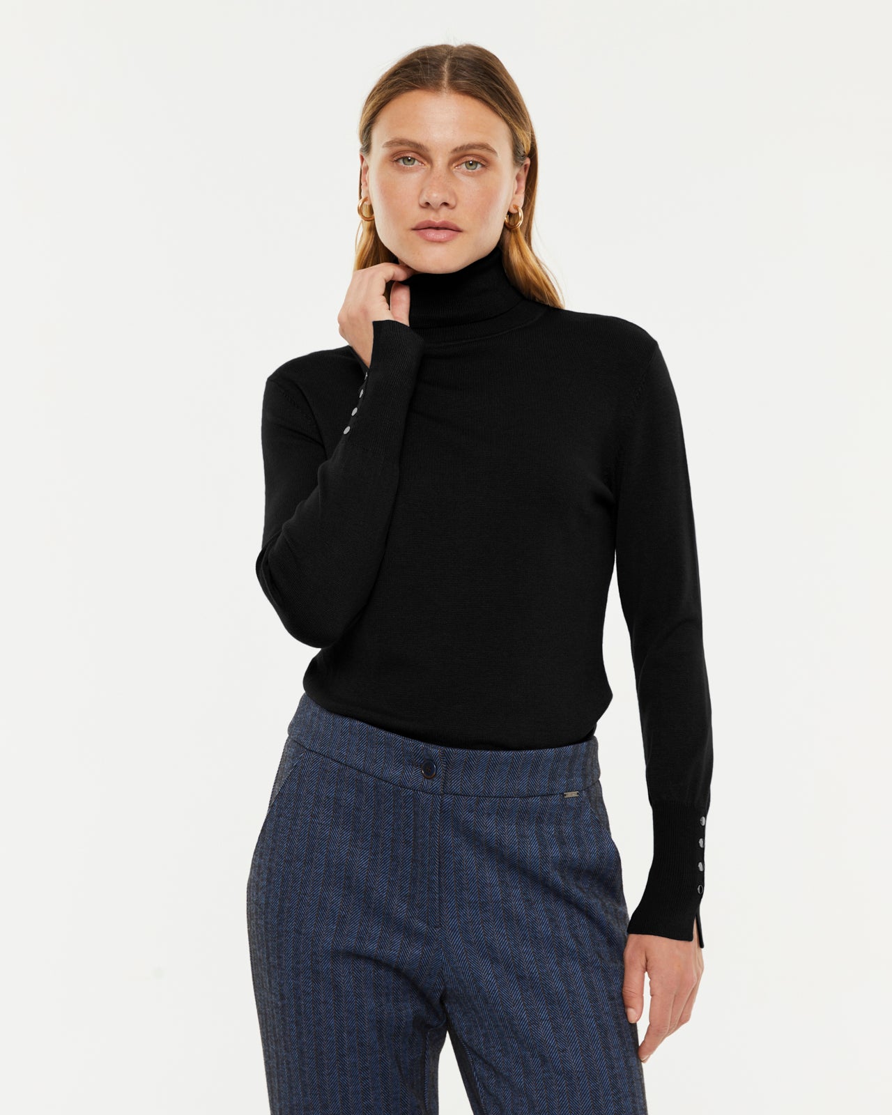 Jersey de mujer básico cuello alto manga larga