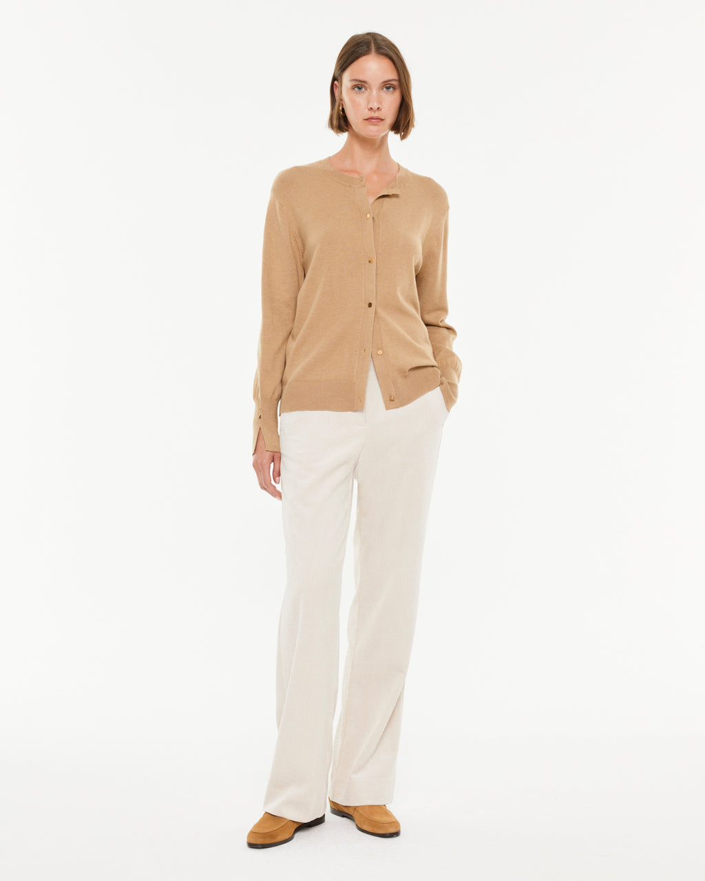 Cardigan basique à manches longues et col rond pour femme
