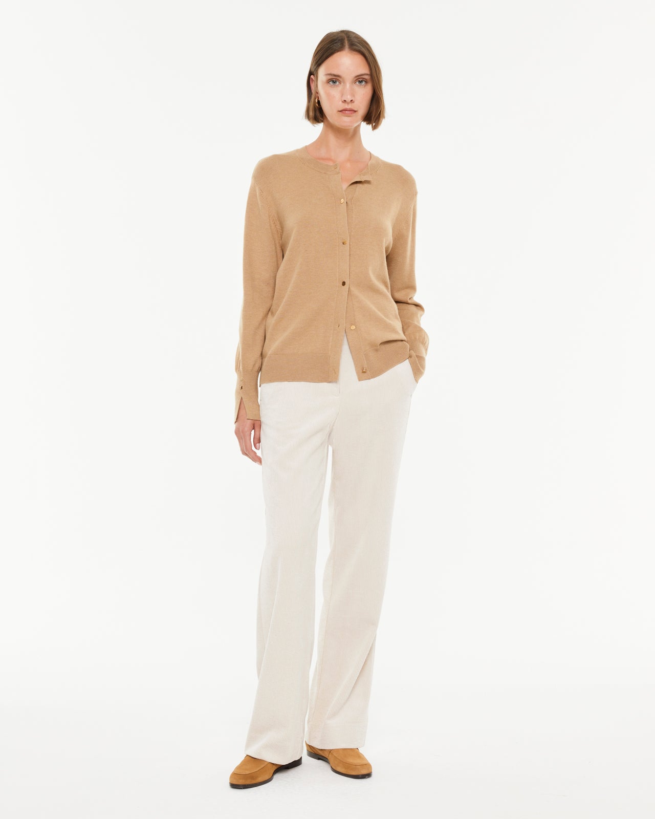 Cardigan basique à manches longues et col rond pour femme