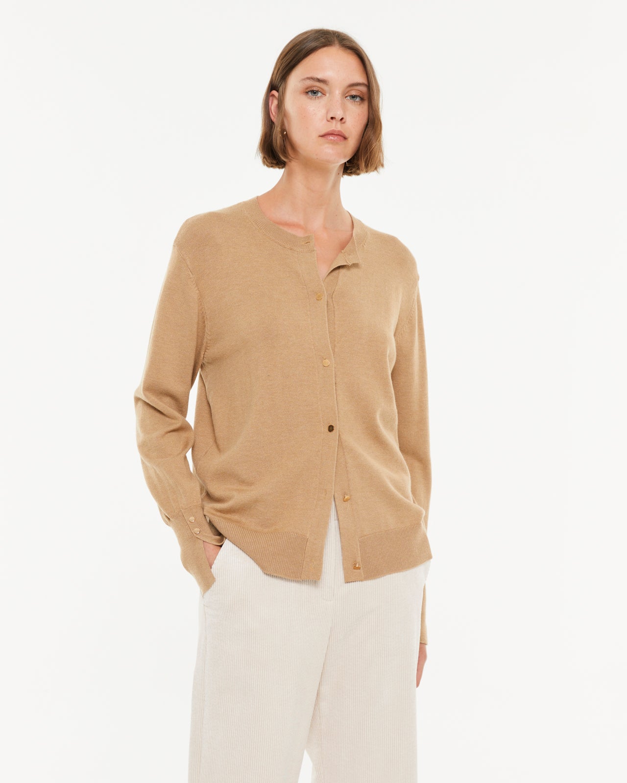 Cardigan basique à manches longues et col rond pour femme