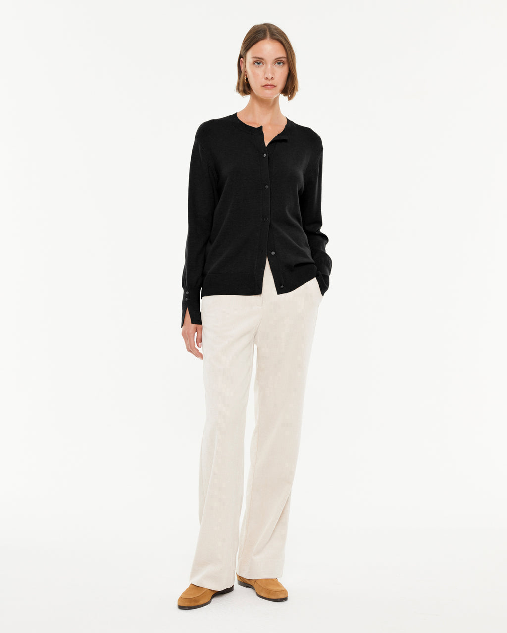 Cardigan basique à manches longues et col rond pour femme