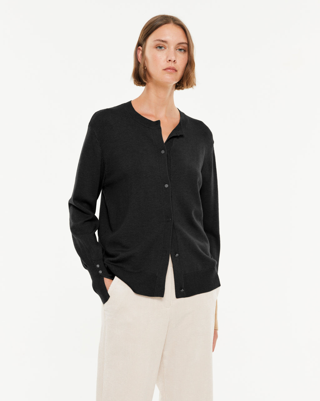Cardigan basique à manches longues et col rond pour femme