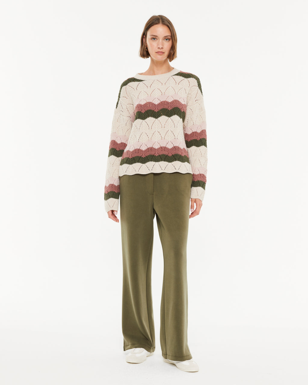 Pull rayé à manches longues et col rond pour femme