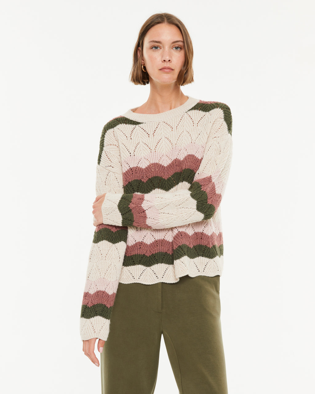 Pull rayé à manches longues et col rond pour femme