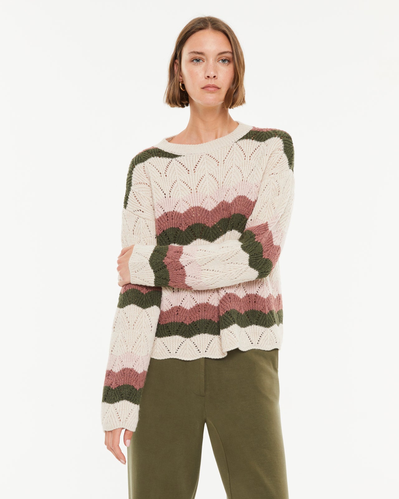Pull rayé à manches longues et col rond pour femme