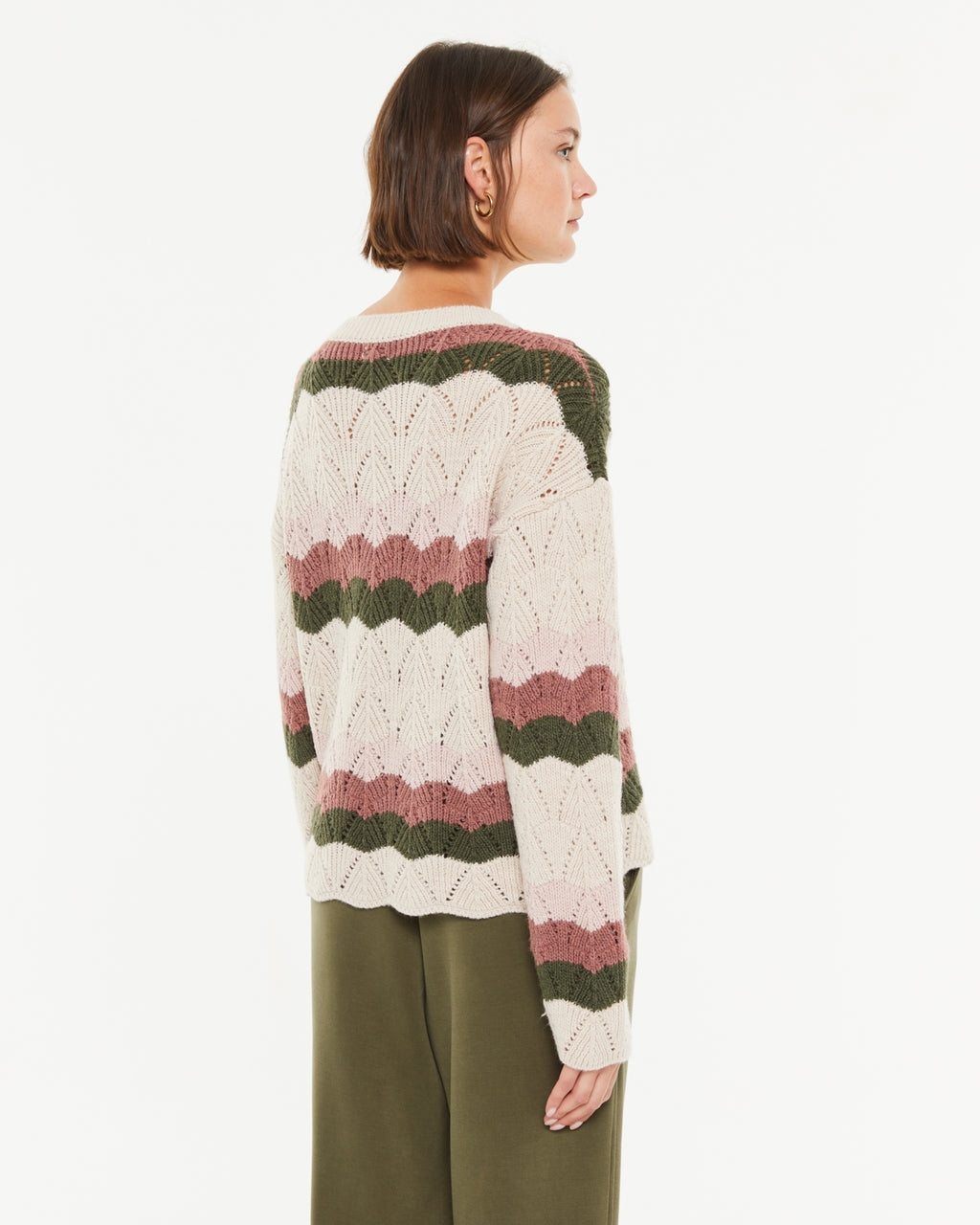 Pull rayé à manches longues et col rond pour femme