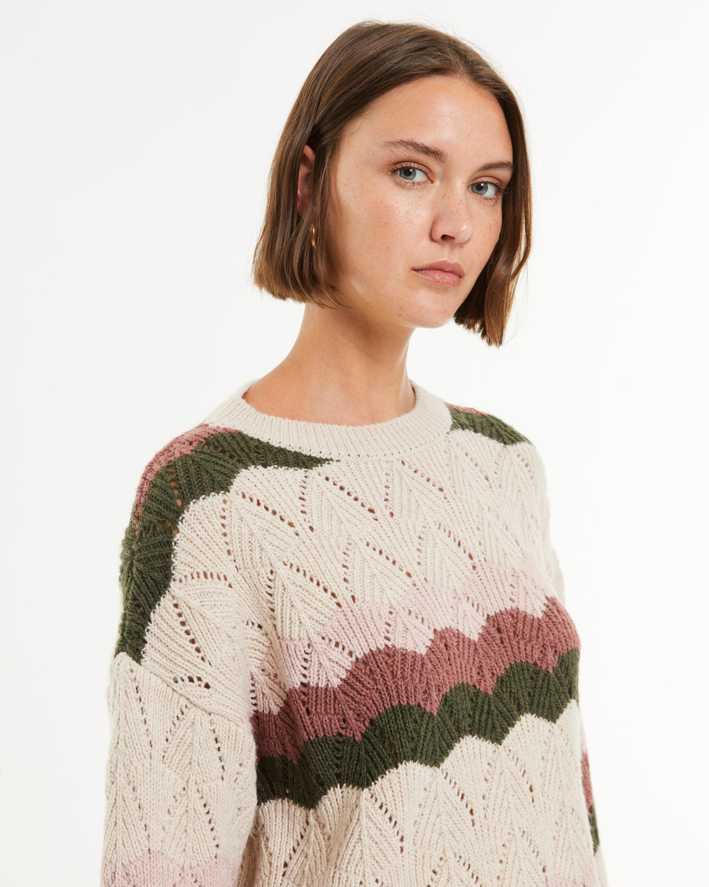 Pull rayé à manches longues et col rond pour femme