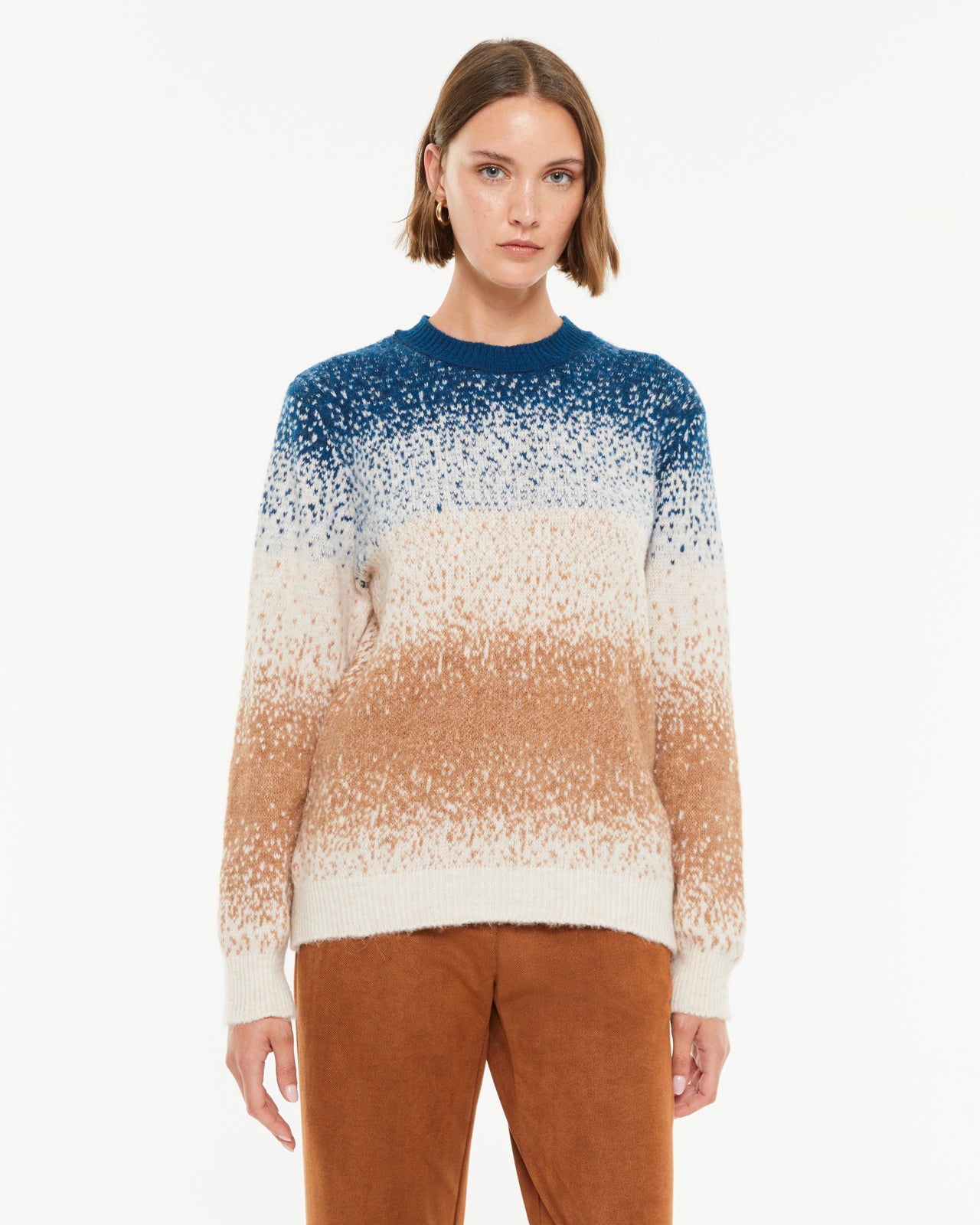 Pull femme en maille fantaisie à manches longues et col rond