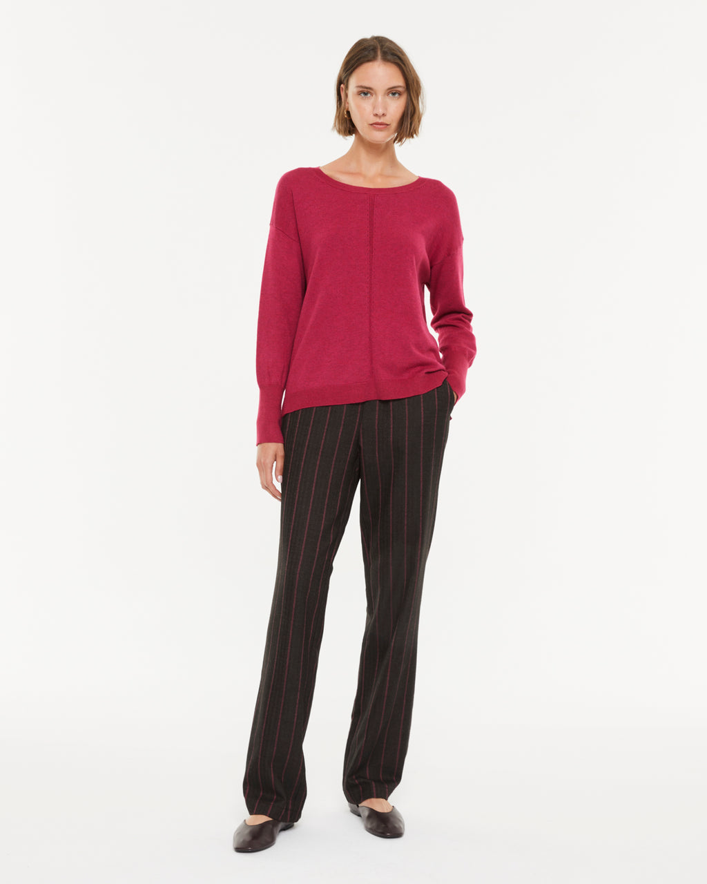 Pull col rond à manches longues en maille unie pour femme