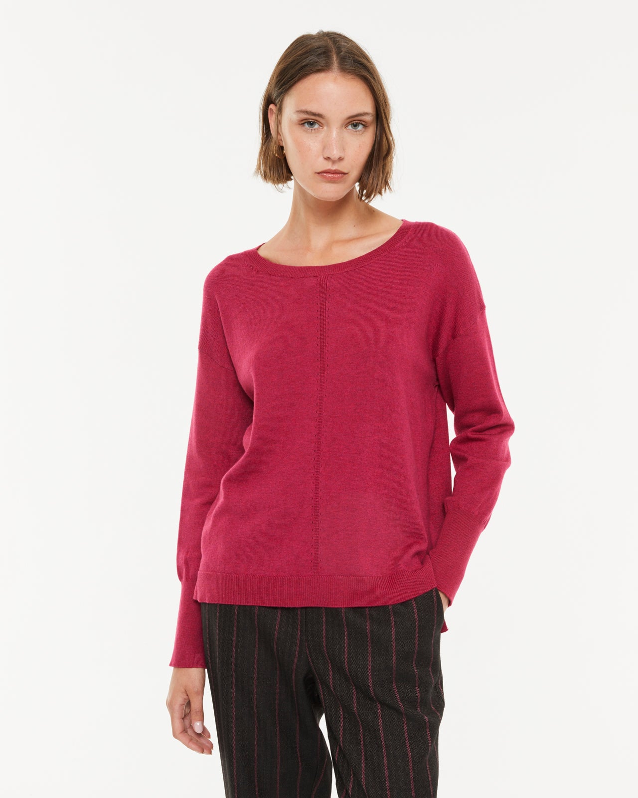 Jersey de mujer punto liso manga larga cuello redondo