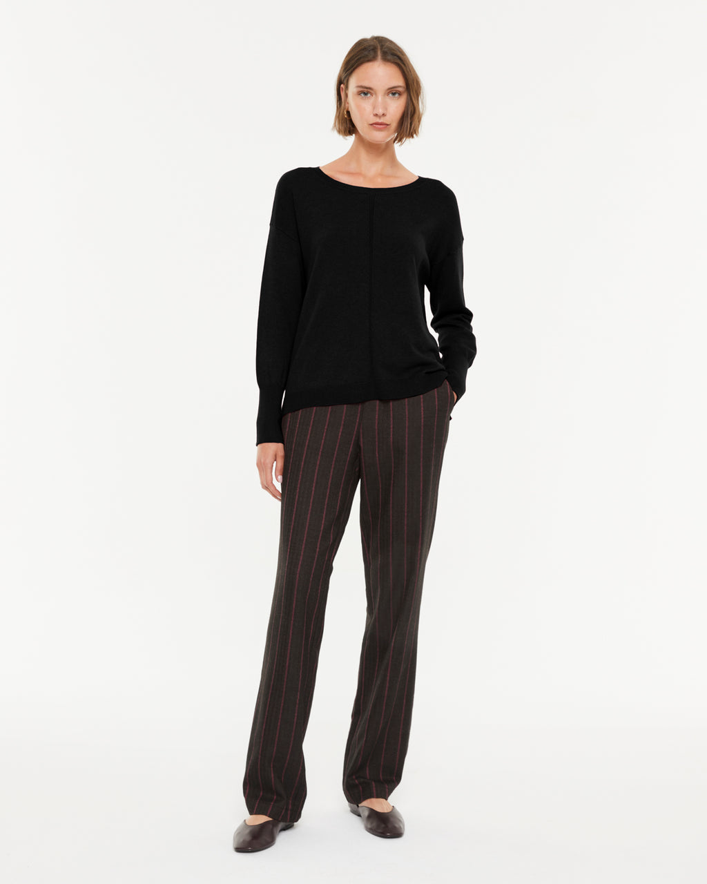 Pull col rond à manches longues en maille unie pour femme