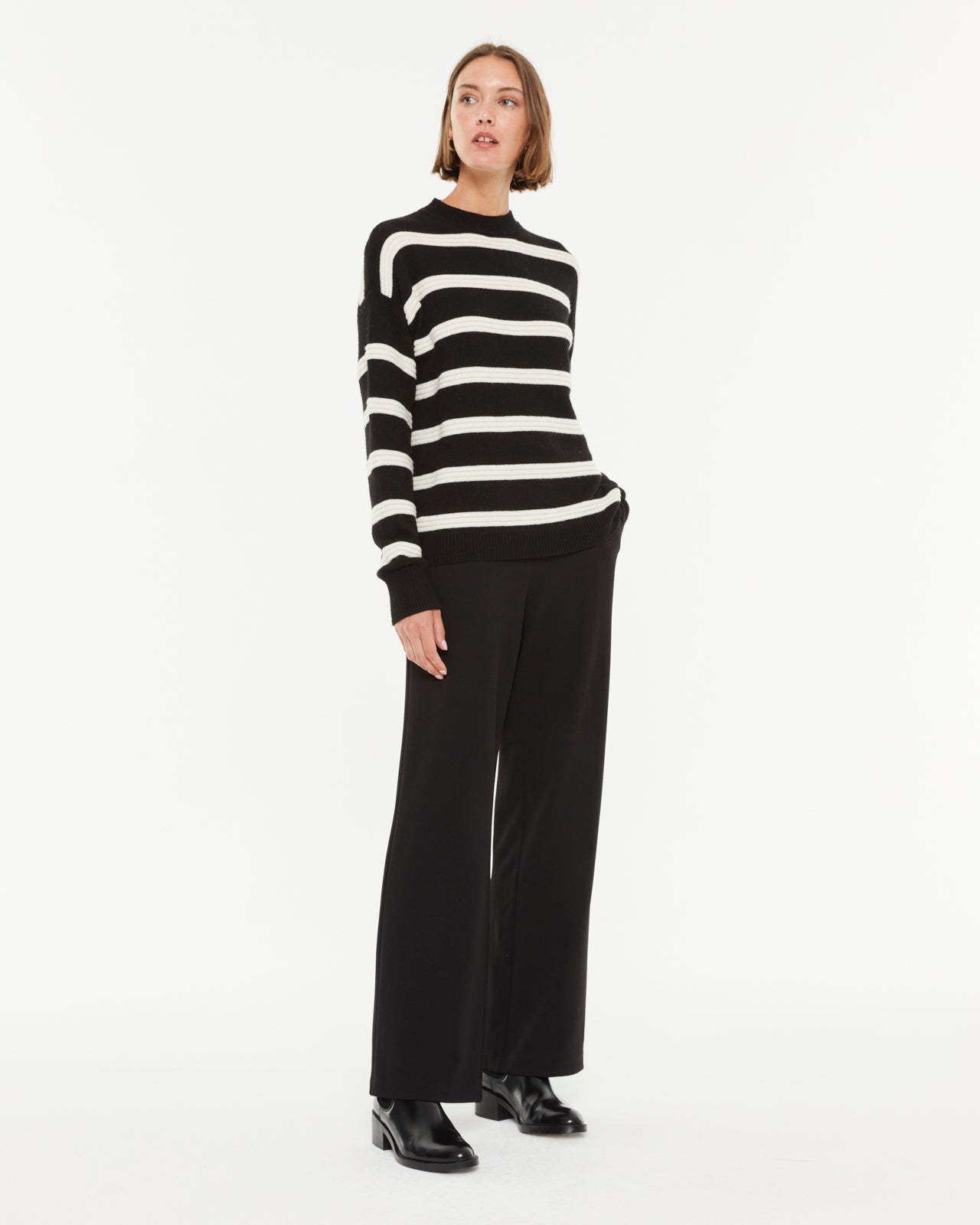 Pull col rond imprimé rayé pour femme