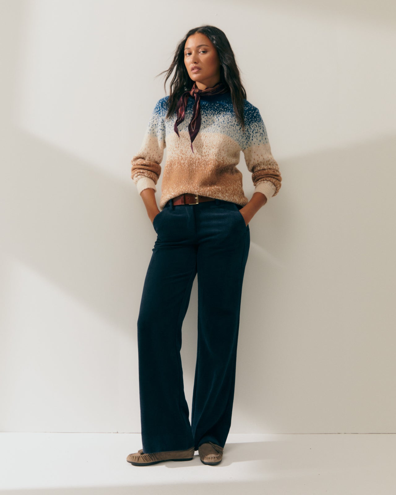 Women's fancy knit sweater with long sleeves and a round neck